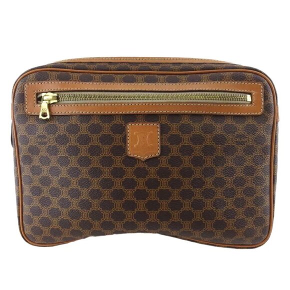 CELINE Clutch Bag Macadam Beige PVC x Leather Authentic USED T20376